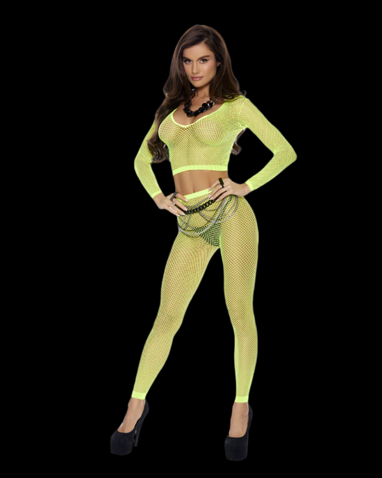 Long Sleeve Diamond Net Top And Matching Leggings