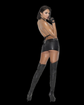 Halter neck mini dress with chain front and leather skirt