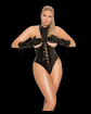 Vinyl cupless teddy with lace up front, zipper back closure and open back